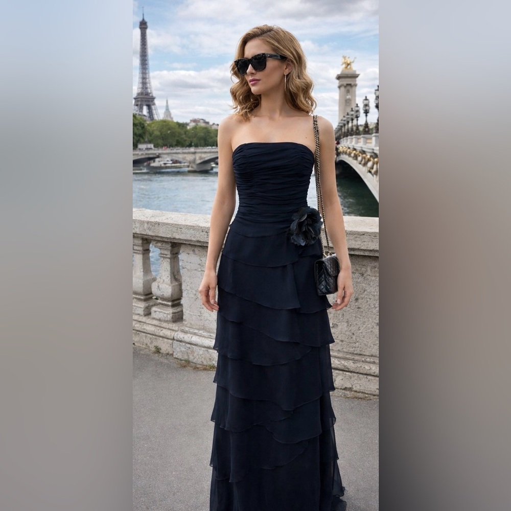 Paris 100% Silk Tiered Dress Size 4